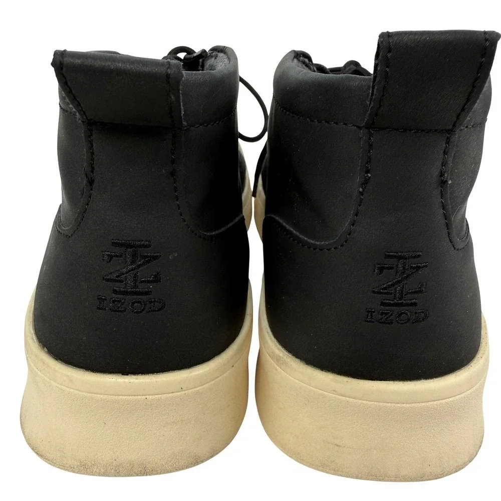 IZOD Mens Black Faux Leather Chukka Boots Memory Foam Sneakers Mid Top Shoes